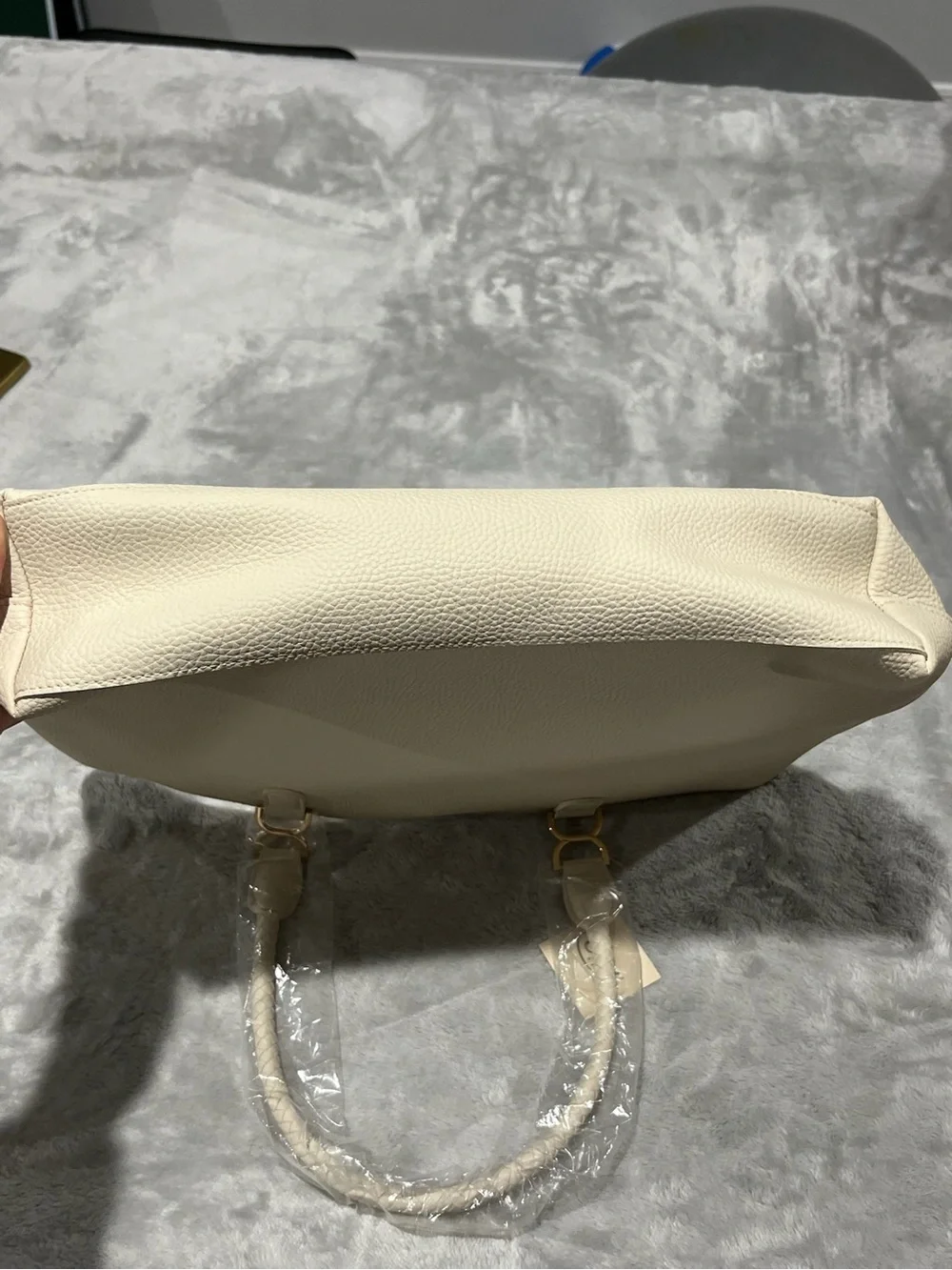 Ulta Beauty Classic Minimalist Cream Faux Leather Work Tote Bag NWT